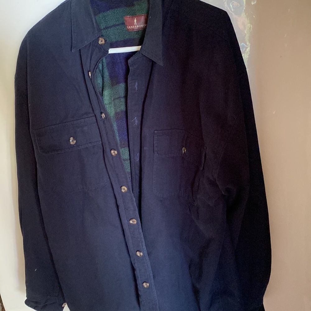 Men heavy weight jacket fleece lining two front button pockets that open navy L